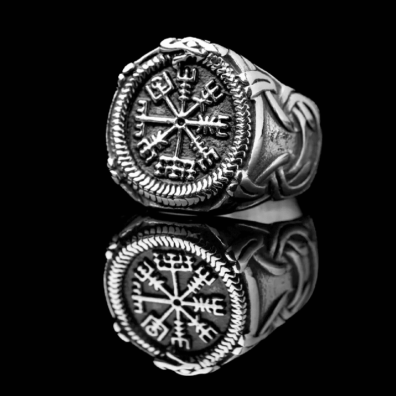 VIKING VEGVISIR SILVER - Titanium Steel Ring for Men & Boys (Size : 22) - THE MEN THING