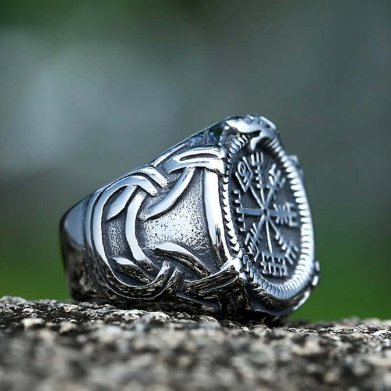 VIKING VEGVISIR SILVER - Titanium Steel Ring for Men & Boys (Size : 22) - THE MEN THING