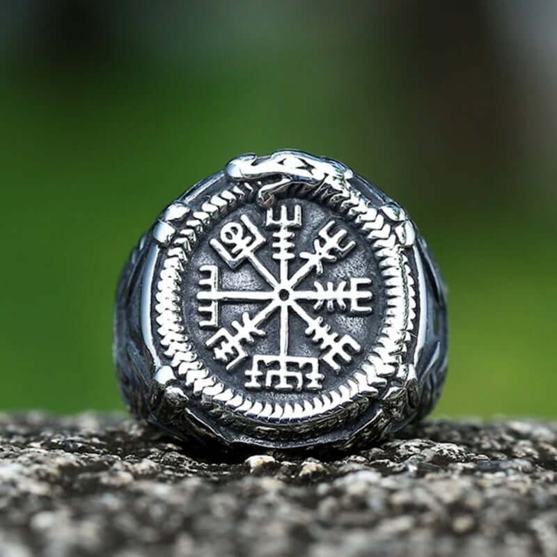 VIKING VEGVISIR SILVER - Titanium Steel Ring for Men & Boys (Size : 22) - THE MEN THING