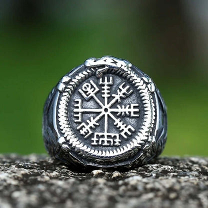 VIKING VEGVISIR SILVER - Titanium Steel Ring for Men & Boys (Size : 22) - THE MEN THING
