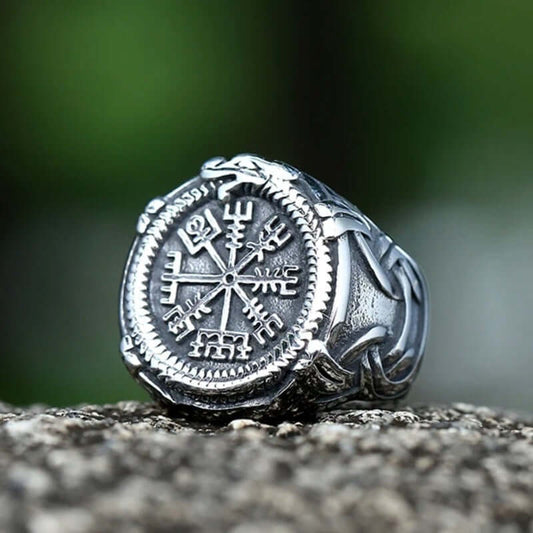 VIKING VEGVISIR SILVER - Titanium Steel Ring for Men & Boys (Size : 22) - THE MEN THING