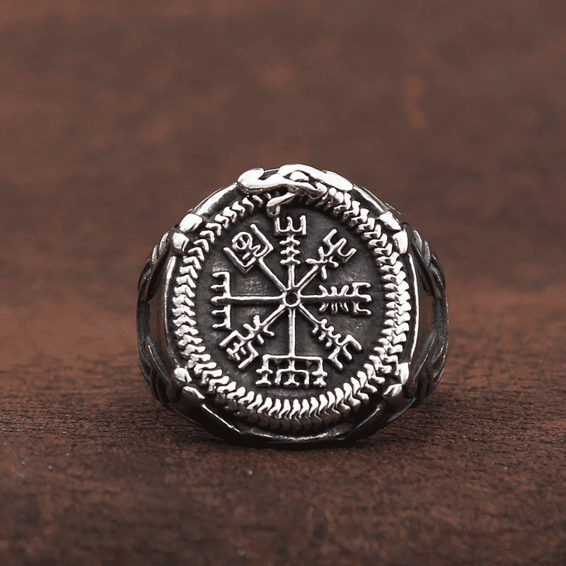 VIKING VEGVISIR SILVER - Titanium Steel Ring for Men & Boys (Size : 22) - THE MEN THING