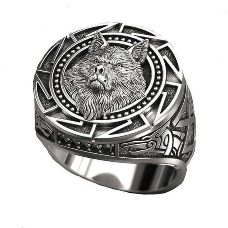 VIKING WARRIOR WOLF SILVER - Alloy Ring for Men & Boys (Size : 21) - THE MEN THING