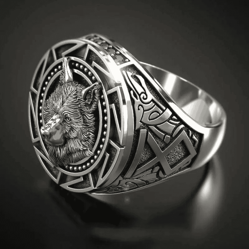VIKING WARRIOR WOLF SILVER - Alloy Ring for Men & Boys (Size : 21) - THE MEN THING
