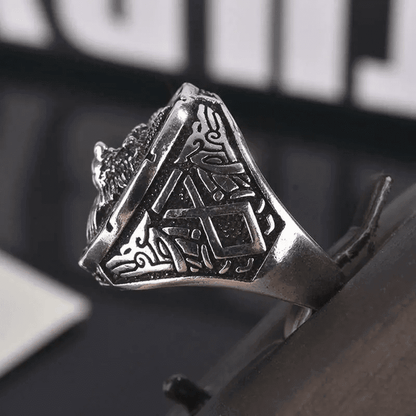 VIKING WARRIOR WOLF SILVER - Alloy Ring for Men & Boys (Size : 21) - THE MEN THING