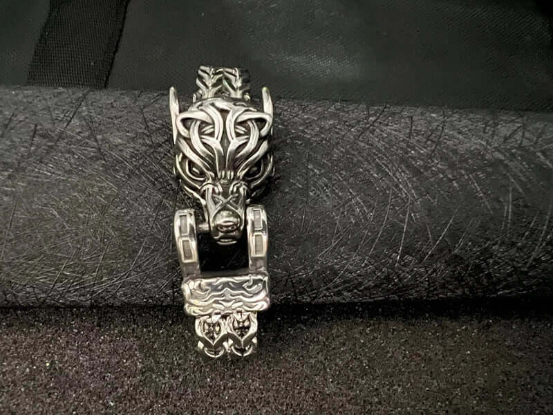 VIKING WOLF HEAD -  12mm Pure Titanium Steel Bracelet, American trending Style -  Norse Bracelet for Men & Boys (8inch) - THE MEN THING