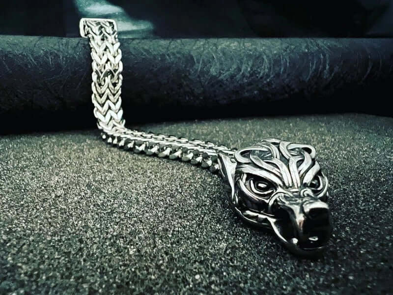 VIKING WOLF HEAD -  12mm Pure Titanium Steel Bracelet, American trending Style -  Norse Bracelet for Men & Boys (8inch) - THE MEN THING