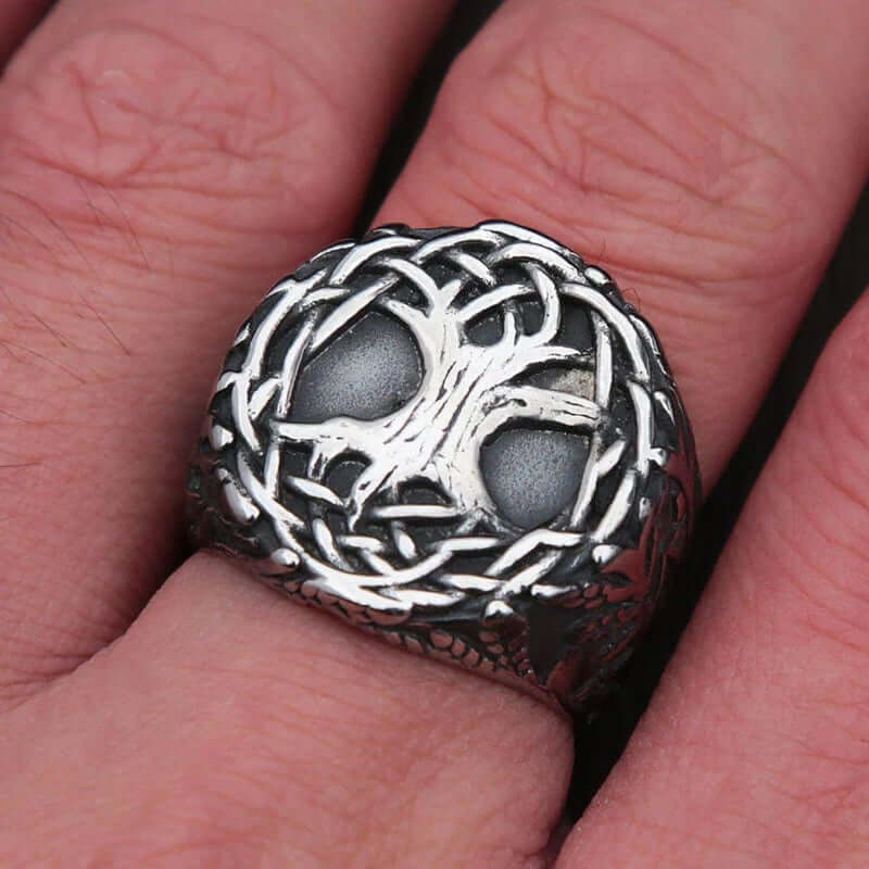 VIKING YGGDRASIL SILVER - Titanium Steel Ring for Men & Boys (Size : 22) - THE MEN THING
