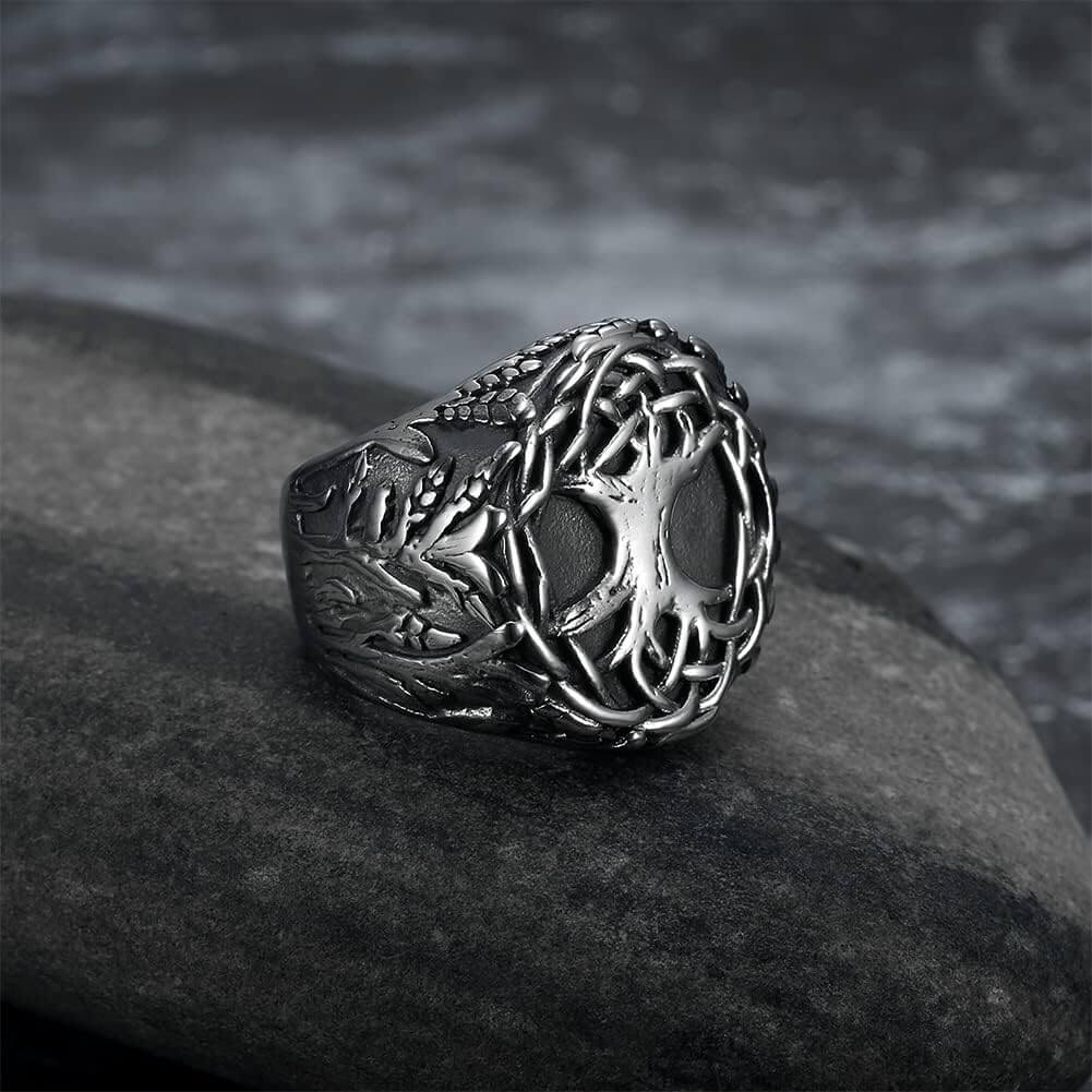 VIKING YGGDRASIL SILVER - Titanium Steel Ring for Men & Boys (Size : 22) - THE MEN THING