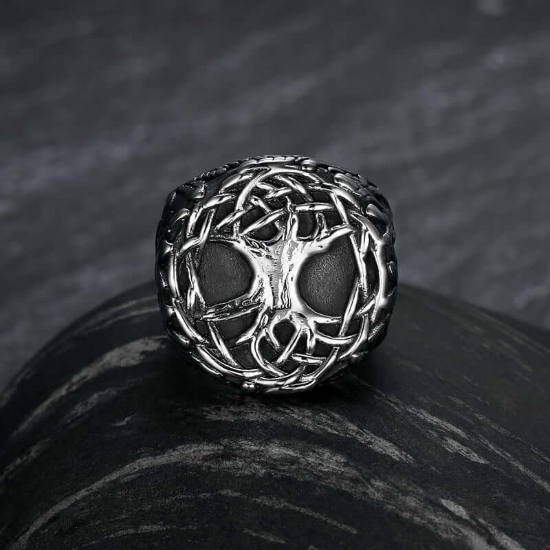 VIKING YGGDRASIL SILVER - Titanium Steel Ring for Men & Boys (Size : 22) - THE MEN THING