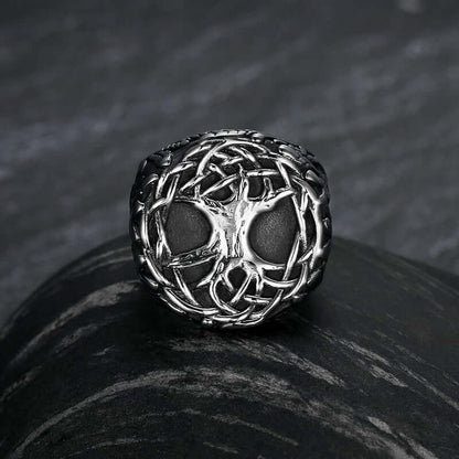 VIKING YGGDRASIL SILVER - Titanium Steel Ring for Men & Boys (Size : 22) - THE MEN THING