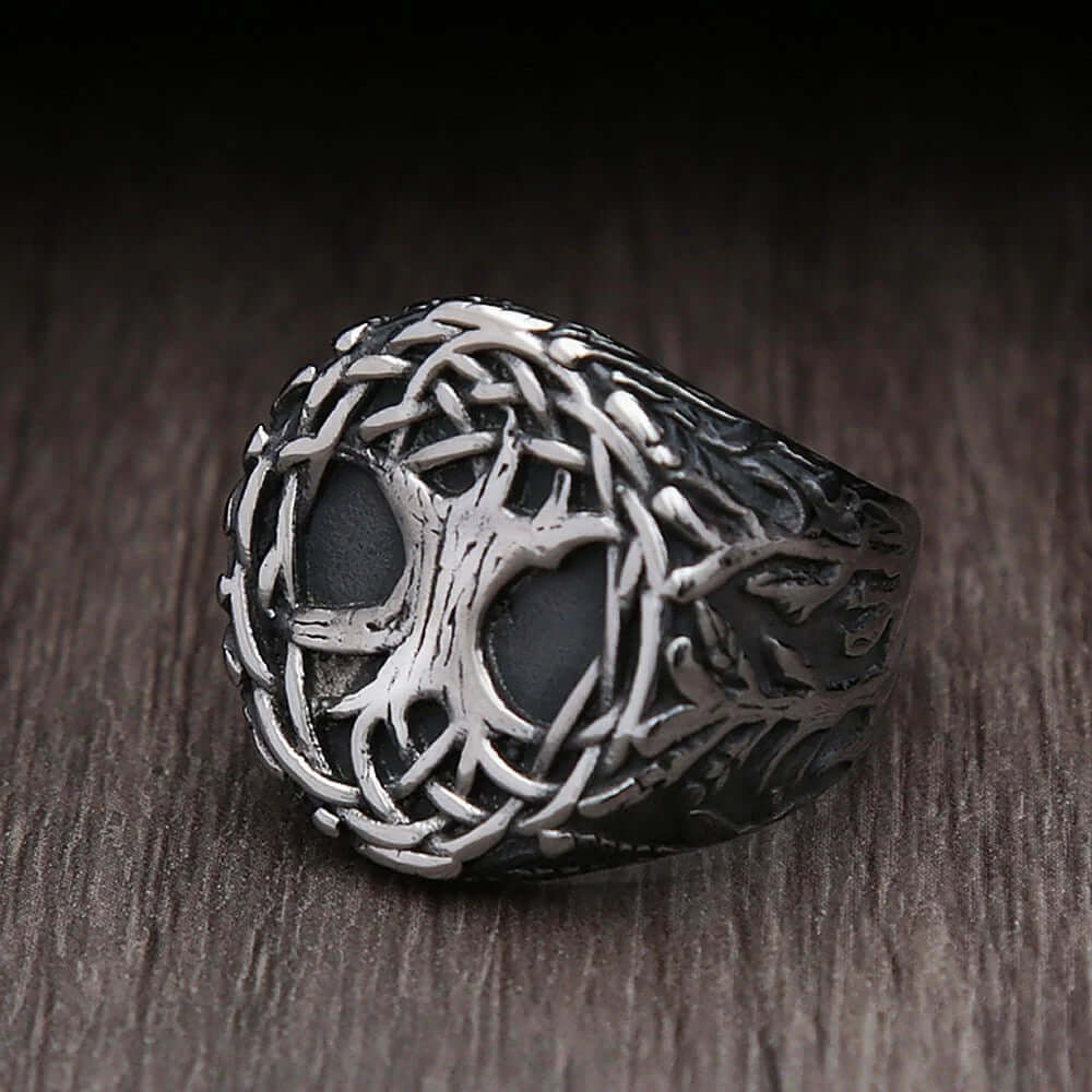 VIKING YGGDRASIL SILVER - Titanium Steel Ring for Men & Boys (Size : 22) - THE MEN THING