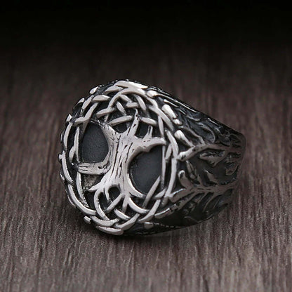 VIKING YGGDRASIL SILVER - Titanium Steel Ring for Men & Boys (Size : 22) - THE MEN THING