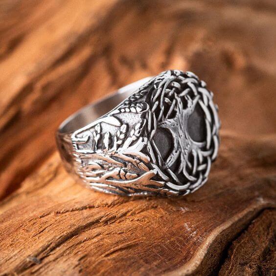 VIKING YGGDRASIL SILVER - Titanium Steel Ring for Men & Boys (Size : 22) - THE MEN THING