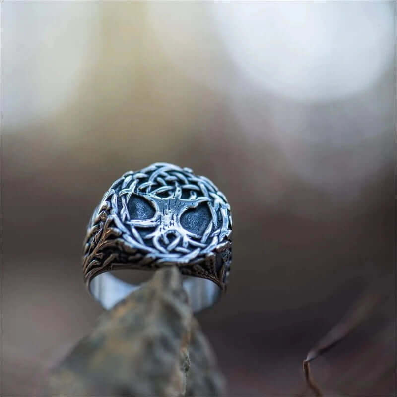 VIKING YGGDRASIL SILVER - Titanium Steel Ring for Men & Boys (Size : 22) - THE MEN THING
