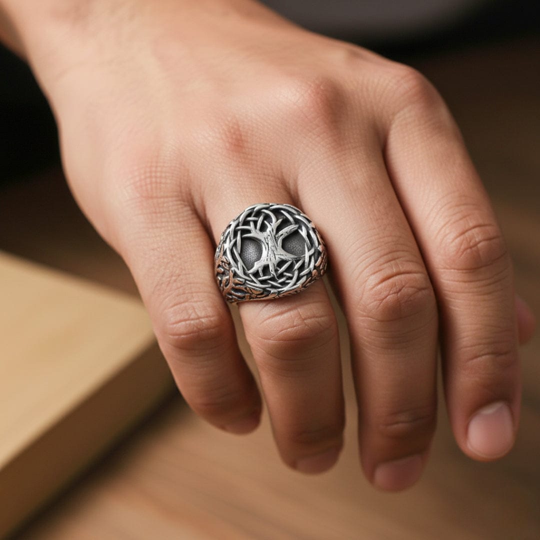 VIKING YGGDRASIL SILVER - Titanium Steel Ring for Men & Boys (Size : 22) - THE MEN THING