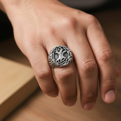 VIKING YGGDRASIL SILVER - Titanium Steel Ring for Men & Boys (Size : 22) - THE MEN THING