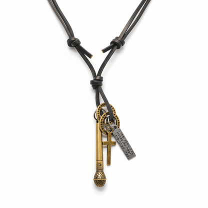 VINTAGE MIC CHARM – 2-Inch Pure Stainless Steel Pendant with Adjustable Leather Rope for Men & Boys - THE MEN THING