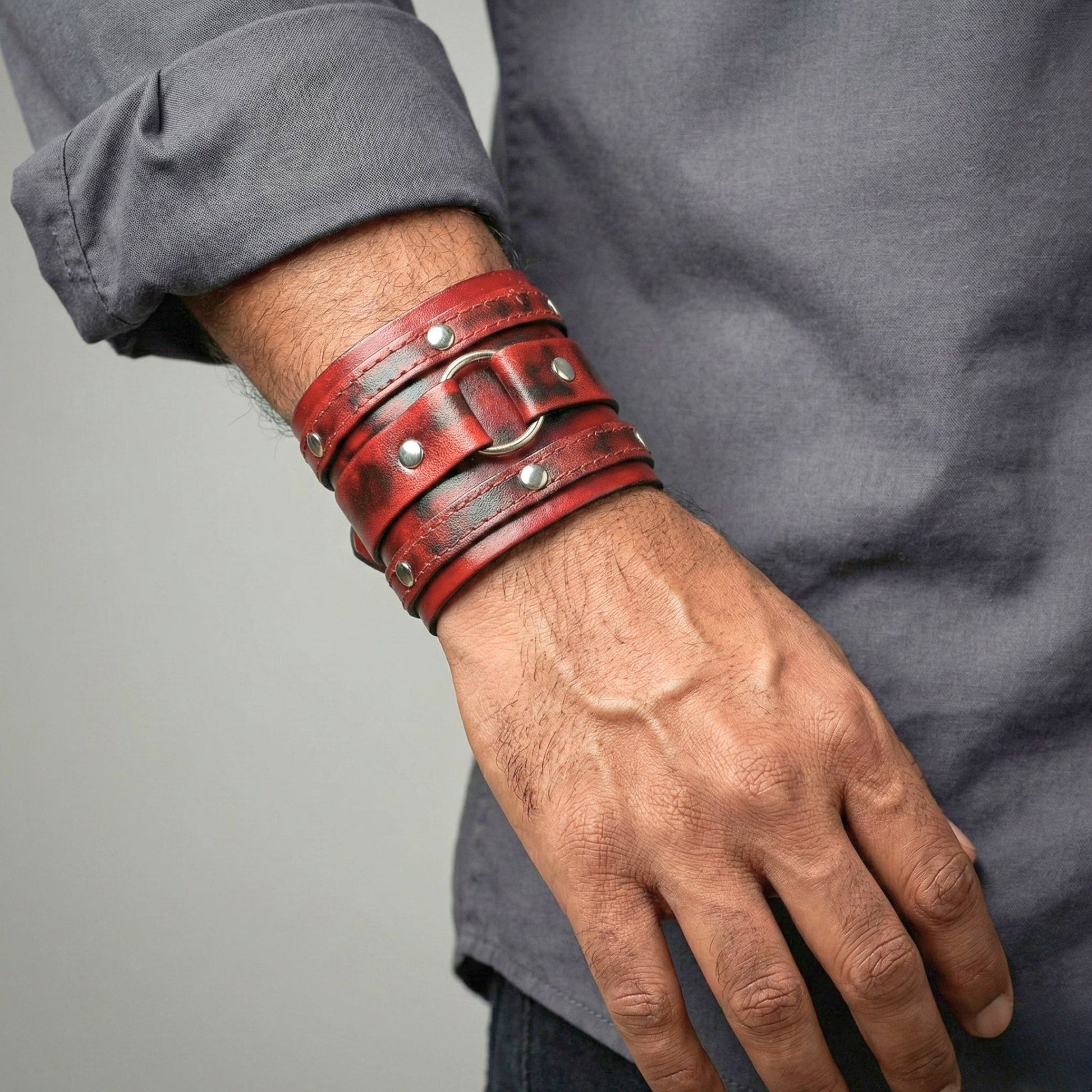 VINTAGE REBEL - 70.8mm Brown Genuine Leather Adjustable Bracelet for Men & Boys (7.5-8.5-9 inch) - THE MEN THING