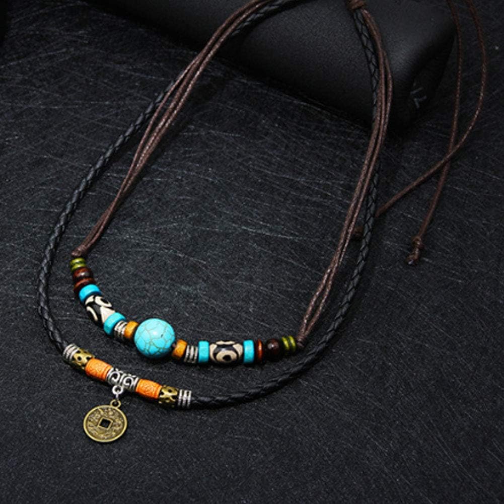 VINTAGE RETRO COIN -  Two-Layered Necklace With Wax Rope And Faux Adjustable Necklace For Men And Boys. - THE MEN THING