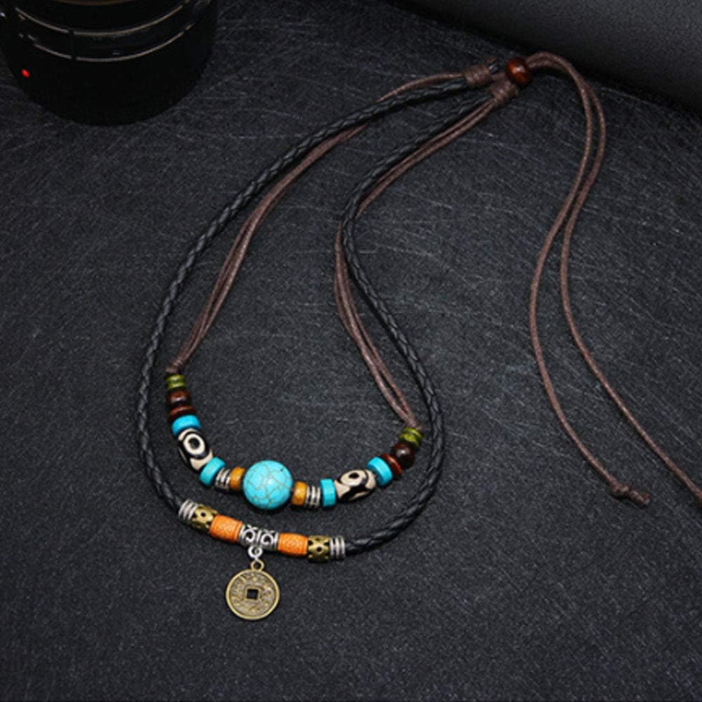 VINTAGE RETRO COIN -  Two-Layered Necklace With Wax Rope And Faux Adjustable Necklace For Men And Boys. - THE MEN THING