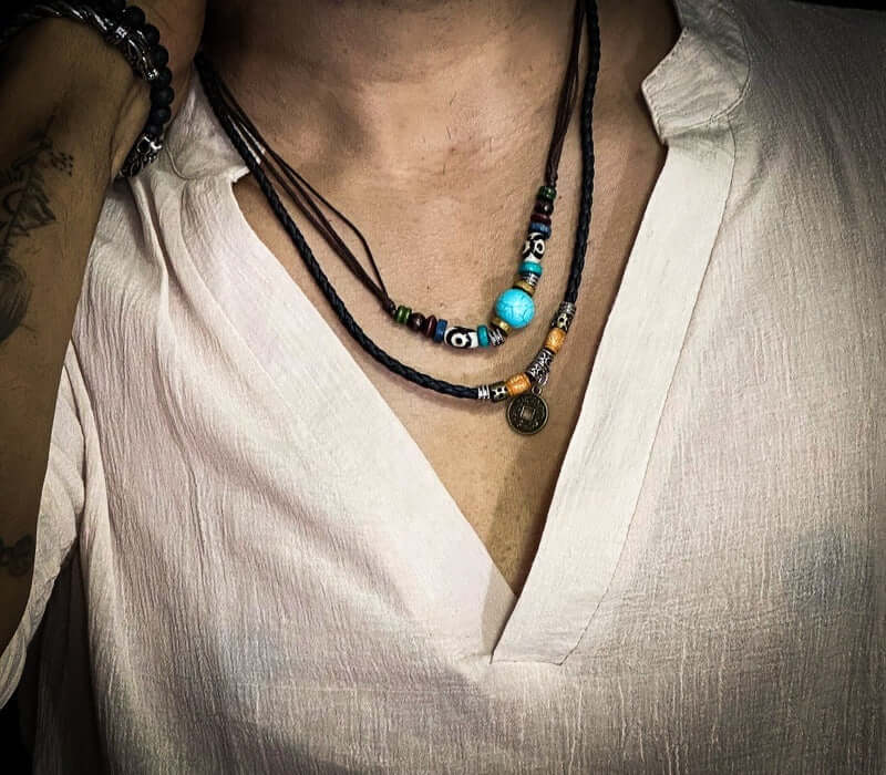 VINTAGE RETRO COIN -  Two-Layered Necklace With Wax Rope And Faux Adjustable Necklace For Men And Boys. - THE MEN THING