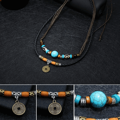 VINTAGE RETRO COIN -  Two-Layered Necklace With Wax Rope And Faux Adjustable Necklace For Men And Boys. - THE MEN THING