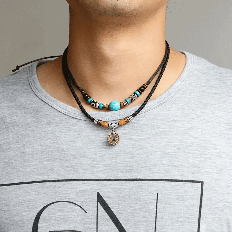 VINTAGE RETRO COIN -  Two-Layered Necklace With Wax Rope And Faux Adjustable Necklace For Men And Boys. - THE MEN THING