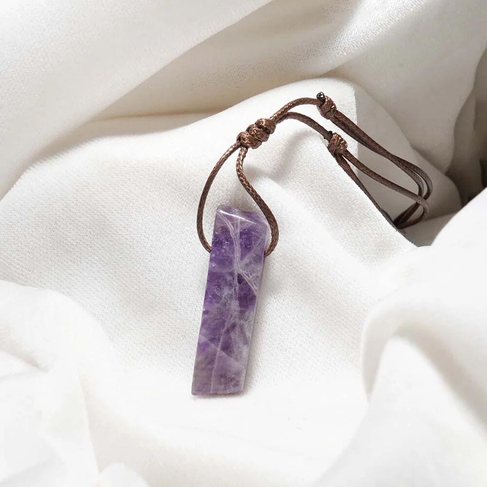 VIOLET APEX - Natural Crystal Unshaped Pendant with Adjustable Rope Chain for Men and Boys — Leather Necklace for Men | THE MEN THING
