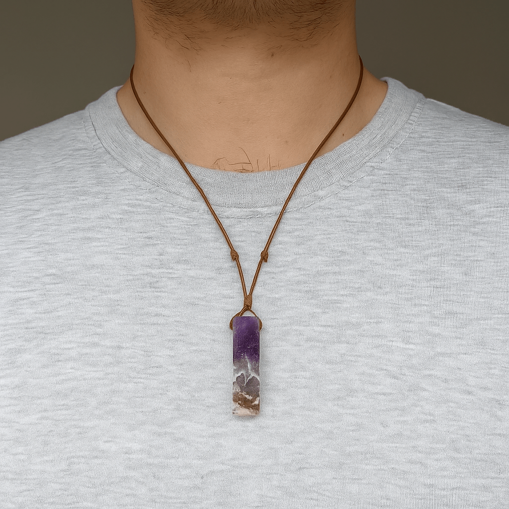 VIOLET APEX - Natural Crystal Unshaped Pendant with Adjustable Rope Chain for Men and Boys — Leather Necklace for Men | THE MEN THING