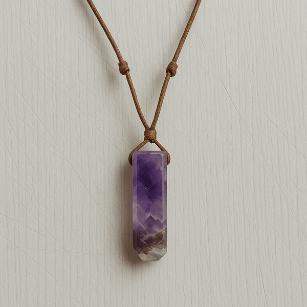 VIOLET APEX - Natural Crystal Unshaped Pendant with Adjustable Rope Chain for Men and Boys