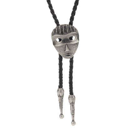 VISAGE MASK - Retro Alloy Pendant Bolo Tie | Adjustable Genuine Leather Cowboy Necktie Necklace for Men & Boys - THE MEN THING