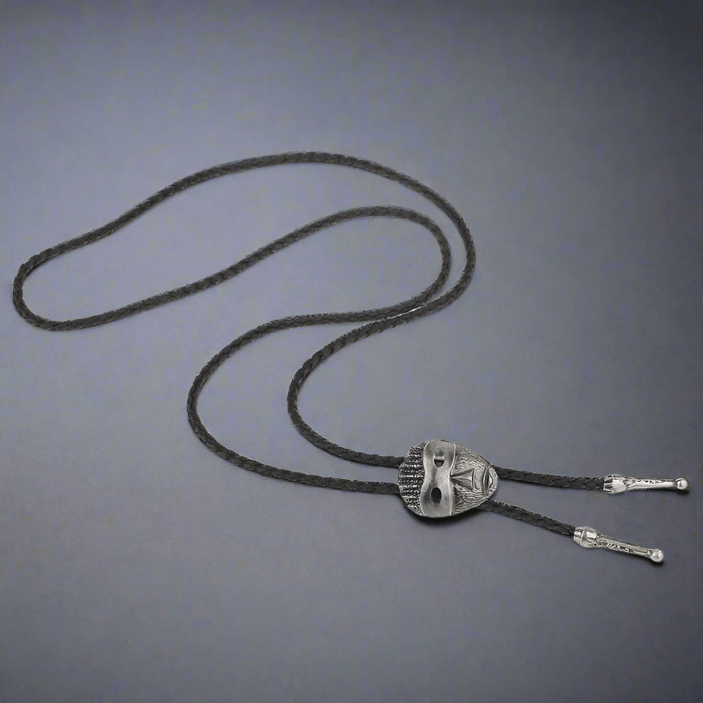 VISAGE MASK - Retro Alloy Pendant Bolo Tie | Adjustable Genuine Leather Cowboy Necktie Necklace for Men & Boys - THE MEN THING