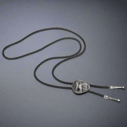 VISAGE MASK - Retro Alloy Pendant Bolo Tie | Adjustable Genuine Leather Cowboy Necktie Necklace for Men & Boys - THE MEN THING