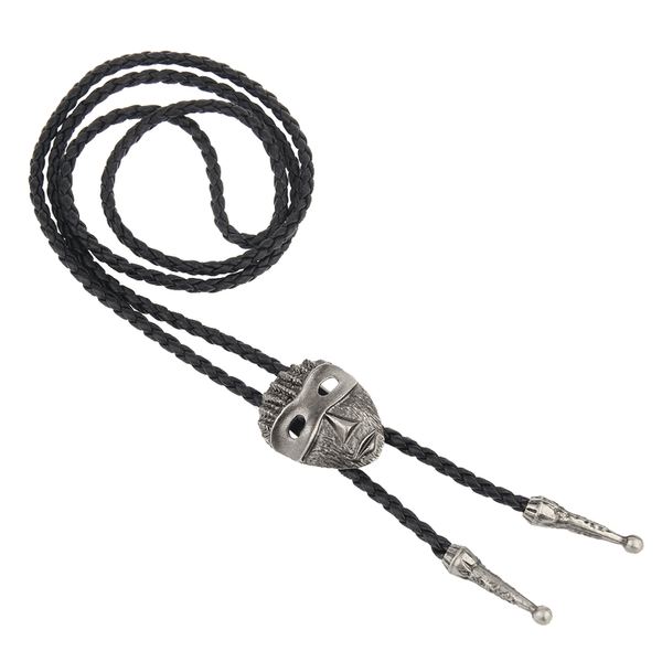 VISAGE MASK - Retro Alloy Pendant Bolo Tie | Adjustable Genuine Leather Cowboy Necktie Necklace for Men & Boys