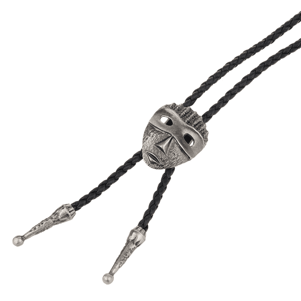 VISAGE MASK - Retro Alloy Pendant Bolo Tie | Adjustable Genuine Leather Cowboy Necktie Necklace for Men & Boys