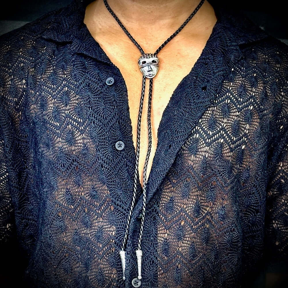 VISAGE MASK - Retro Alloy Pendant Bolo Tie | Adjustable Genuine Leather Cowboy Necktie Necklace for Men & Boys - THE MEN THING