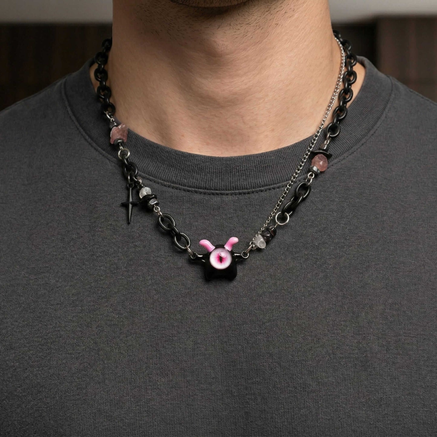 VOID DRIP - 16mm Titanium Steel Pendant with 22 to 25inch Adjustable Cable Chain for Men & Boys - THE MEN THING