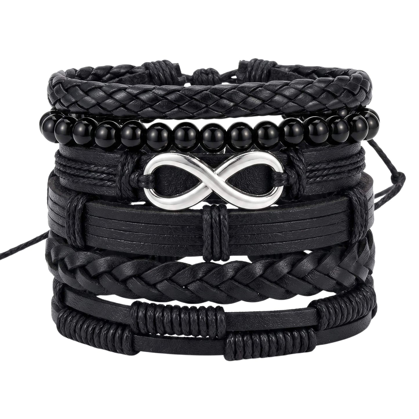VOID INFINITY - 6 Pcs Genuine Braided Leather Adjustable Bracelets for Men & Boys — Leather Bracelet for Men | THE MEN THING