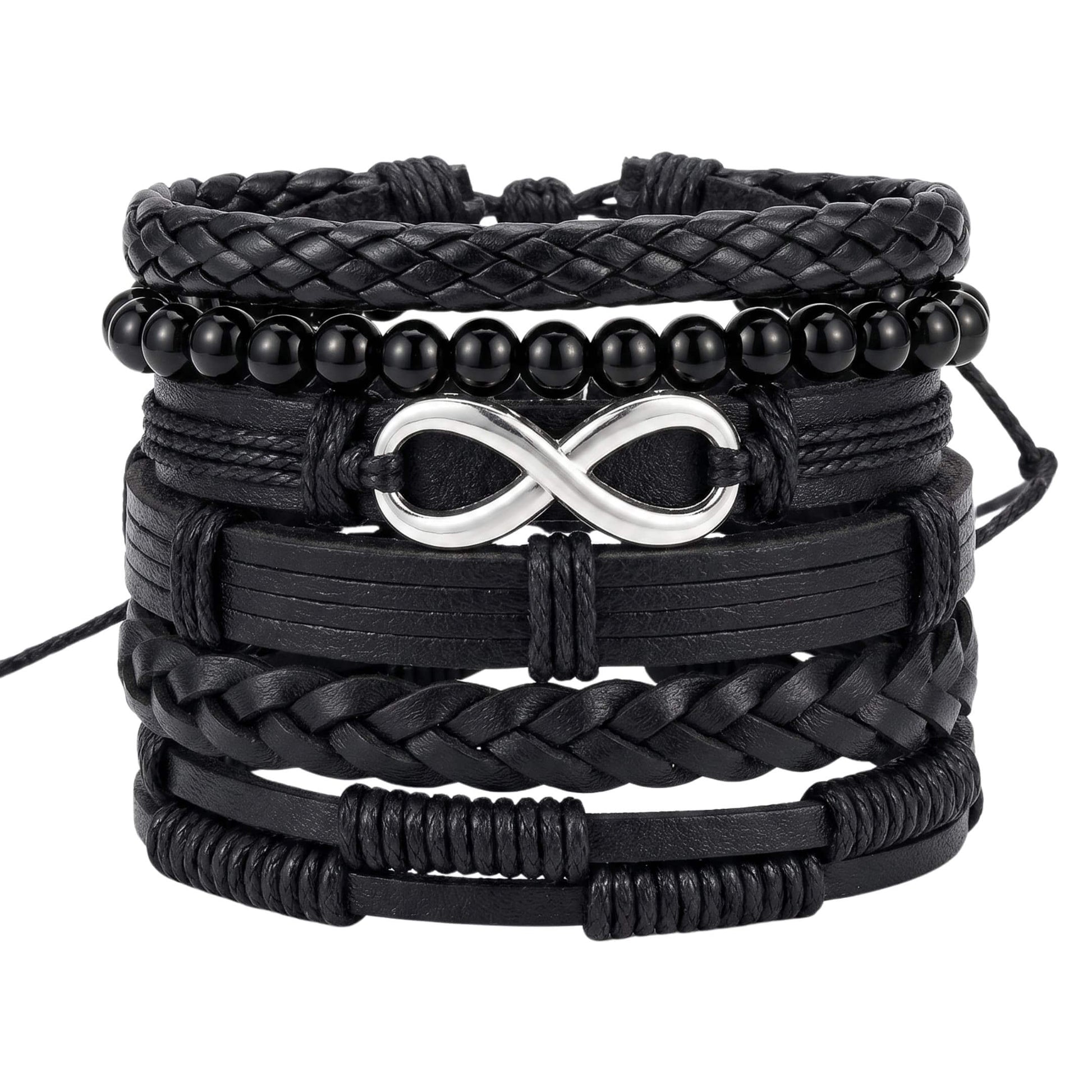 VOID INFINITY - 6 Pcs Genuine Braided Leather Adjustable Bracelets for Men & Boys — Leather Bracelet for Men | THE MEN THING