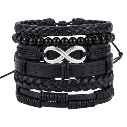 VOID INFINITY - 6 Pcs Genuine Braided Leather Adjustable Bracelets for Men & Boys — Leather Bracelet for Men | THE MEN THING