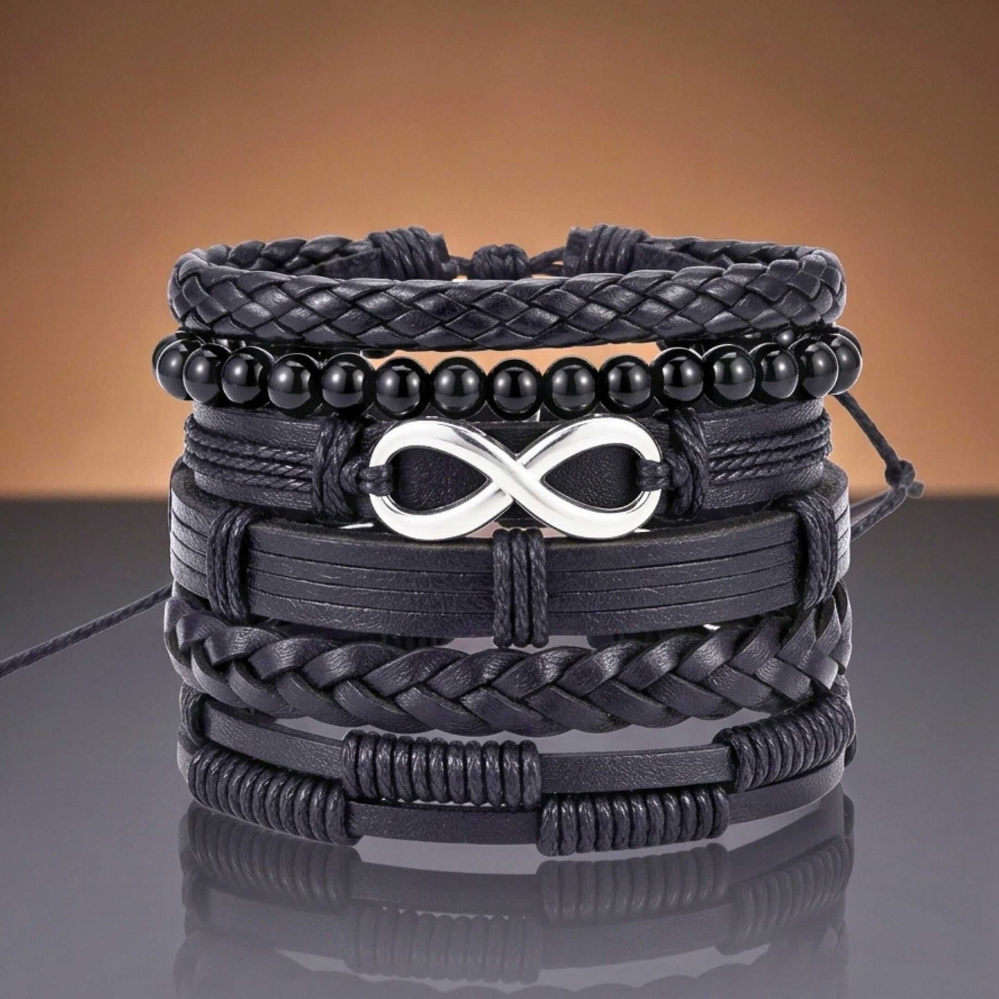 VOID INFINITY - 6 Pcs Genuine Braided Leather Adjustable Bracelets for Men & Boys — Leather Bracelet for Men | THE MEN THING