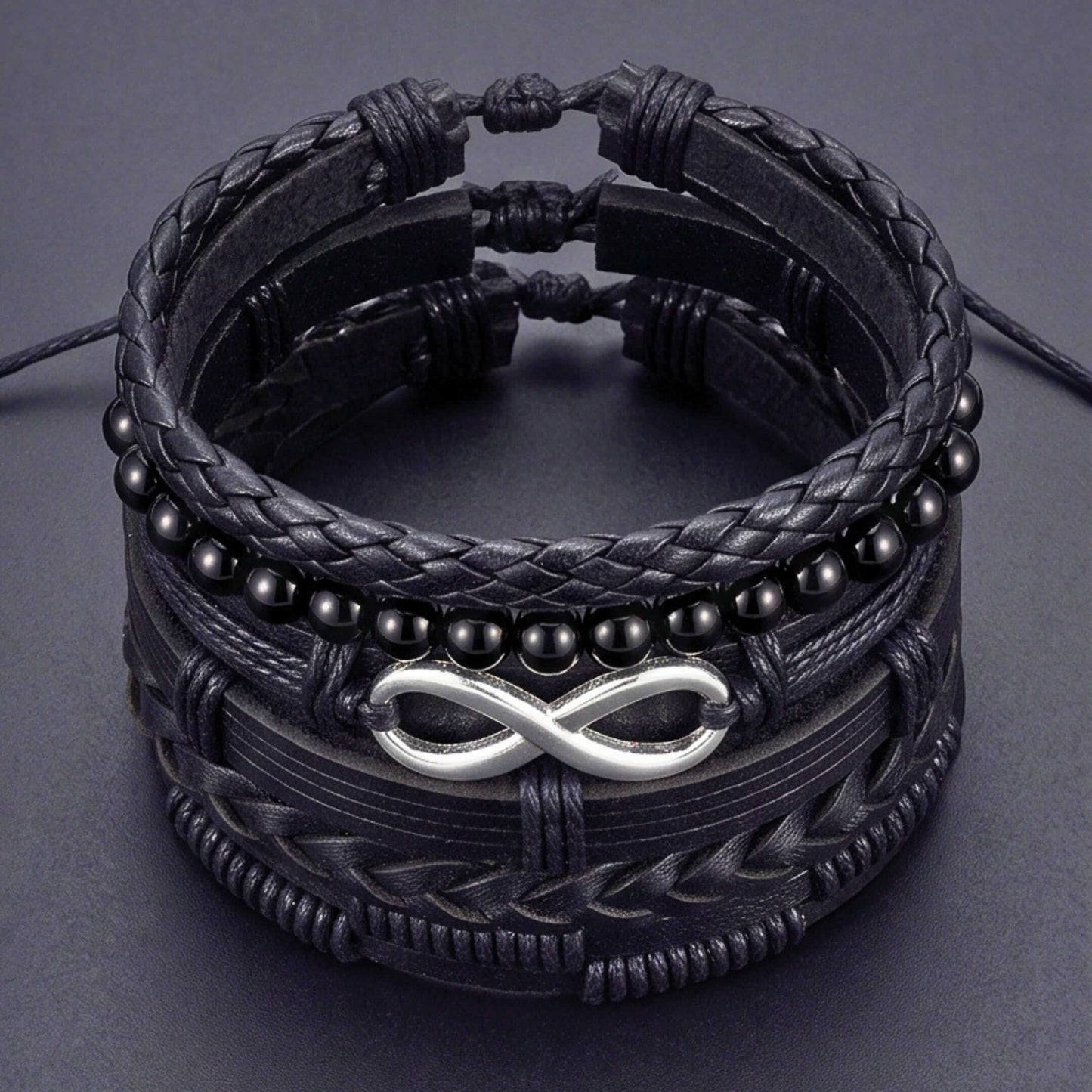 VOID INFINITY - 6 Pcs Genuine Braided Leather Adjustable Bracelets for Men & Boys — Leather Bracelet for Men | THE MEN THING