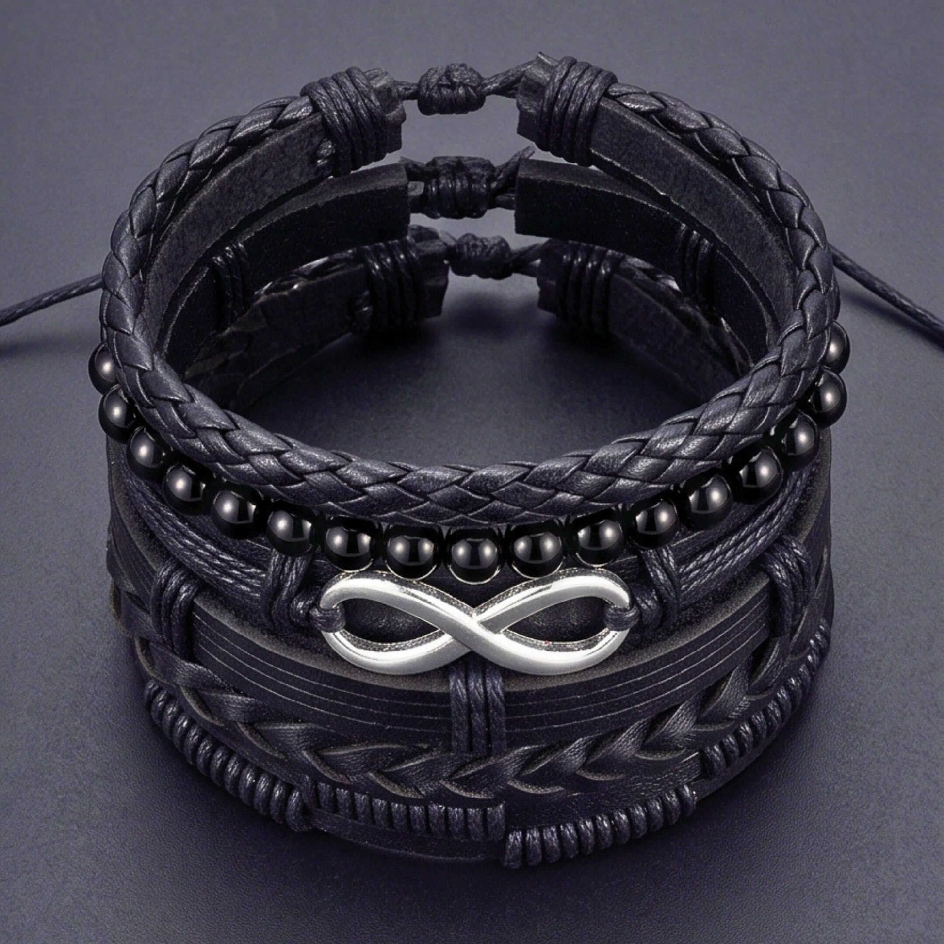 VOID INFINITY - 6 Pcs Genuine Braided Leather Adjustable Bracelets for Men & Boys — Leather Bracelet for Men | THE MEN THING