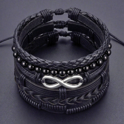 VOID INFINITY - 6 Pcs Genuine Braided Leather Adjustable Bracelets for Men & Boys — Leather Bracelet for Men | THE MEN THING