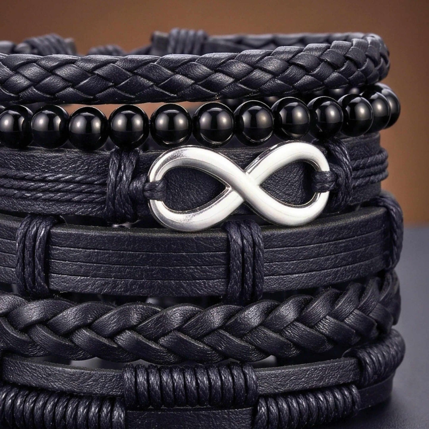 VOID INFINITY - 6 Pcs Genuine Braided Leather Adjustable Bracelets for Men & Boys — Leather Bracelet for Men | THE MEN THING