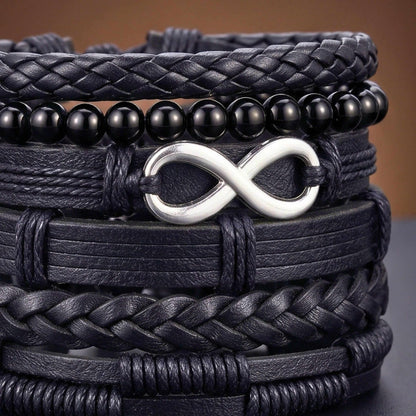 VOID INFINITY - 6 Pcs Genuine Braided Leather Adjustable Bracelets for Men & Boys — Leather Bracelet for Men | THE MEN THING