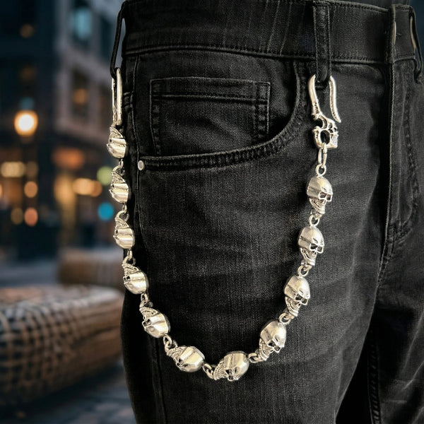 VOID SKULL - Antique Steel 15mm Titanium Steel Skull Heavy Biker Chain for Jeans with Lobster Clasps for Men & Boys - 18 inch