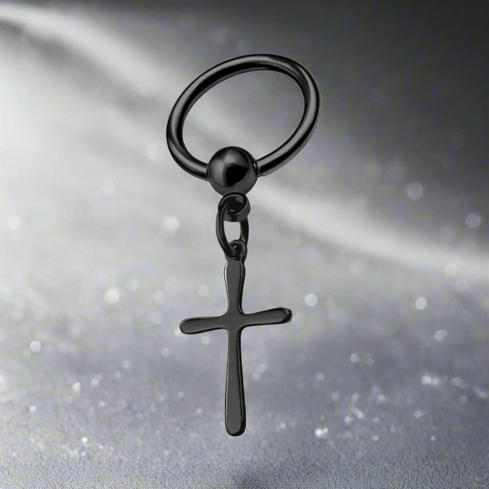 VOIDWALKER BLACK CROSS - Titanium Steel Hoop Earrings for Men & Boys (2 Pcs) - THE MEN THING