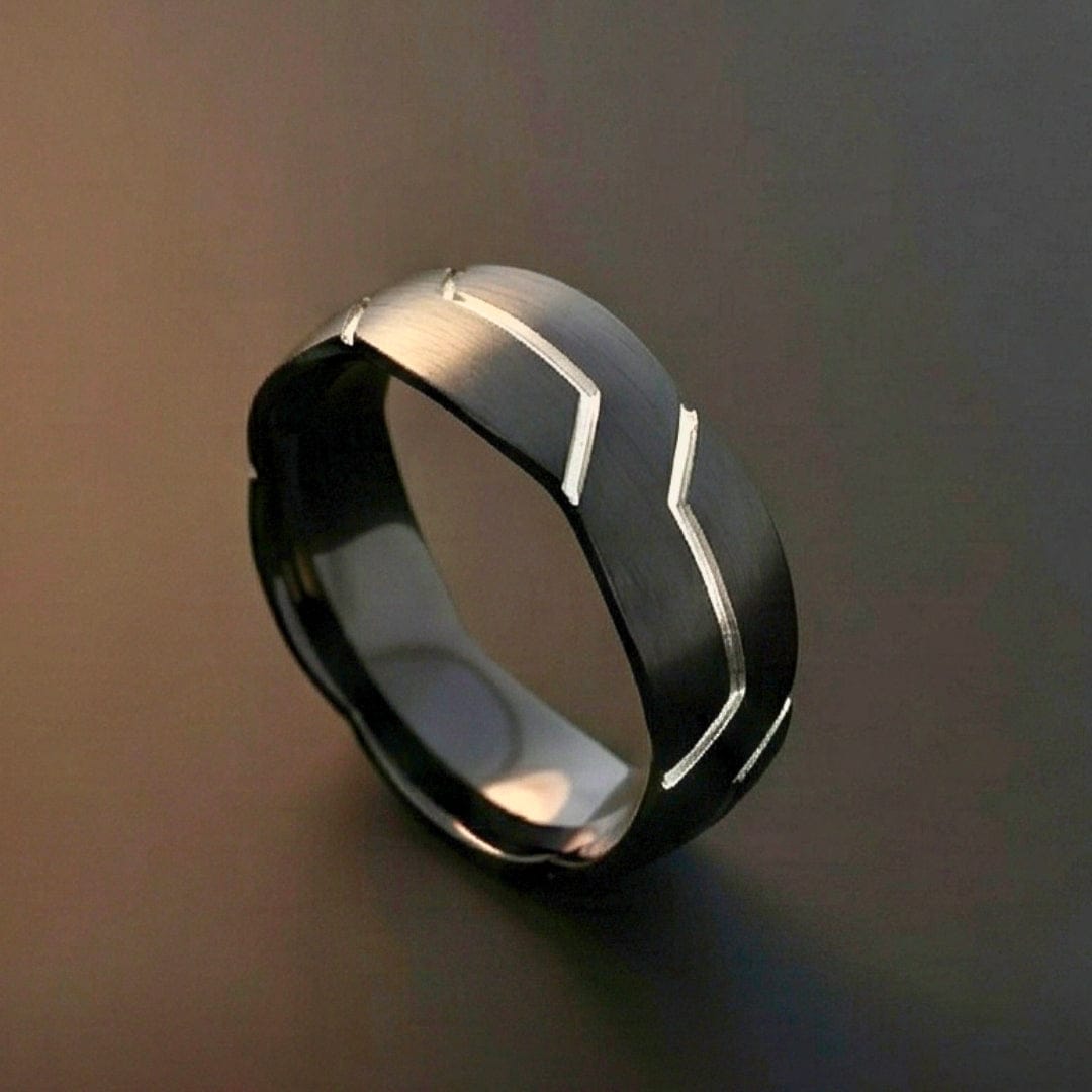 VOLT EDGE RING - Pure Stainless Steel Men’s Black-Plated Ring (Size : 17-22-27) - THE MEN THING
